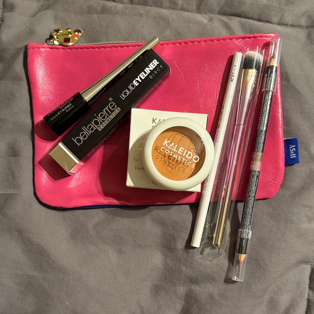 Pink/Blue Makeup Bag with Cosmetics